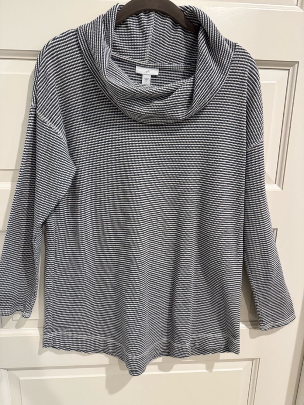 J. Jill Navy and White Striped Cowl Neck Sweater